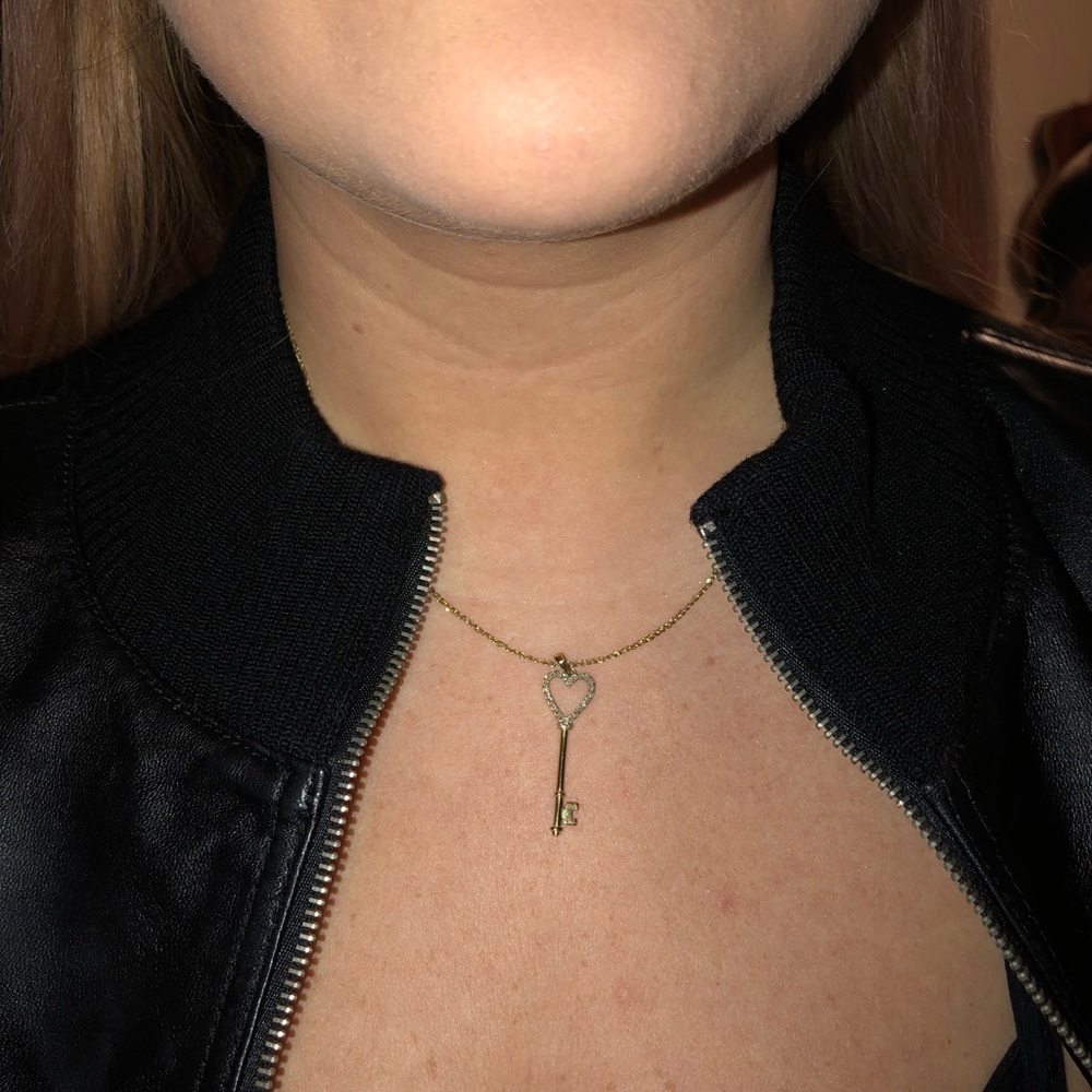 10K gold chain and heart key with genuine diamonds